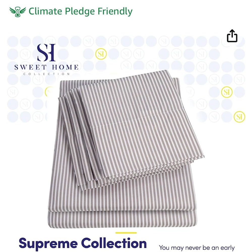 Twin Gray and White Striped 4 Piece Sheet Set.